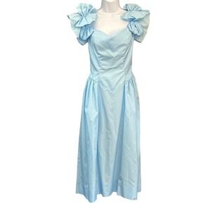 80s ILGWU Vintage Prom Dress Powder Blue Ruffle Princesscore Regencycore